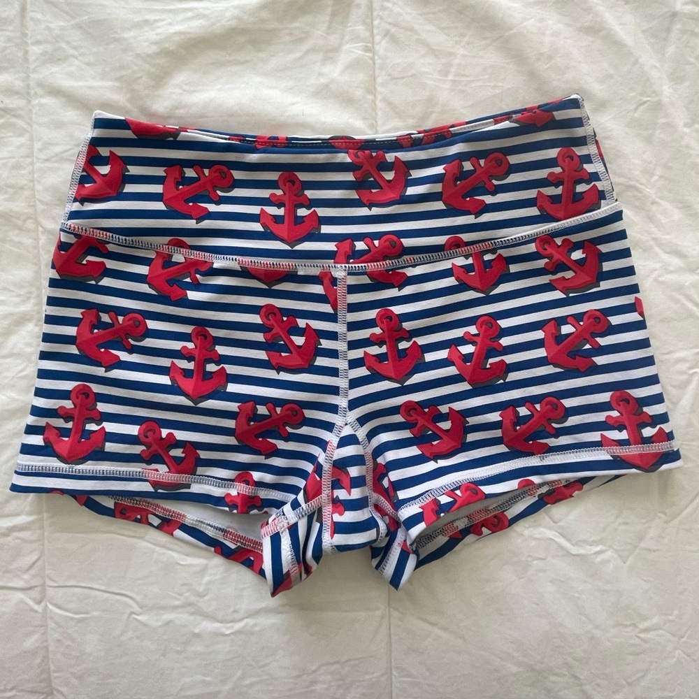 Savage Barbell Red Anchor Blue Stripe Athletic Gym Lifting Workout Shorts Small